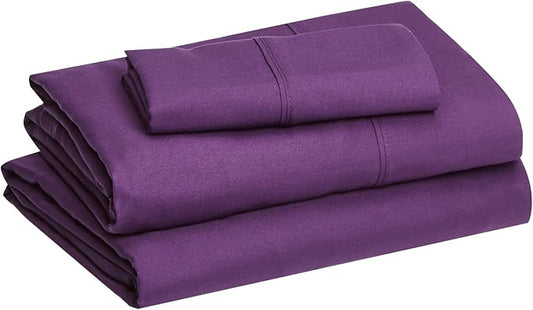 Amazon Basics Lightweight Super Soft Easy Care Microfiber 3 Piece Bed Sheet Set with 14-inch Deep Pockets, Twin X-Large, Plum, Solid (Pack of 4) AmazonBasics