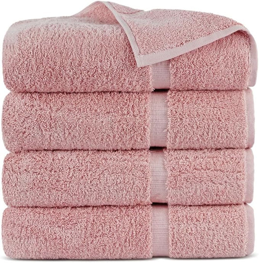 Towel Bazaar Premium Cotton Super Soft and Absorbent Turkish Towels (4-Piece Extra Large Bath Towels, Pink)