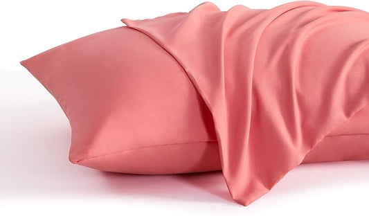 NTBAY Standard Pillow Cases Set of 2, 2 Pack Brushed Microfiber 20x26 Pillow Cases, Soft, Wrinkle, Fade, Stain Resistant Coral Pink Pillow Cases with Envelope Closure, 20x26 Inches, Coral Pink