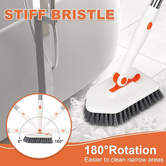 Long Handled Scrub Brush for Shower,3-in-1 Cleaning Brushes with 3 Different Function Cleaning Heads Brush for Shower Cleaning Bathroom Kitchen Walls Tub Tile