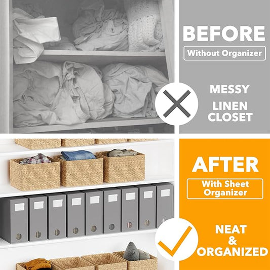 SpaceAid 9 Pack Bed Sheet Organizers and Storage, Foldable Sheet Organizer with Window for Linen Closet, Set Folder Keeper for Queen & King Size Bedding Storage (Gray)