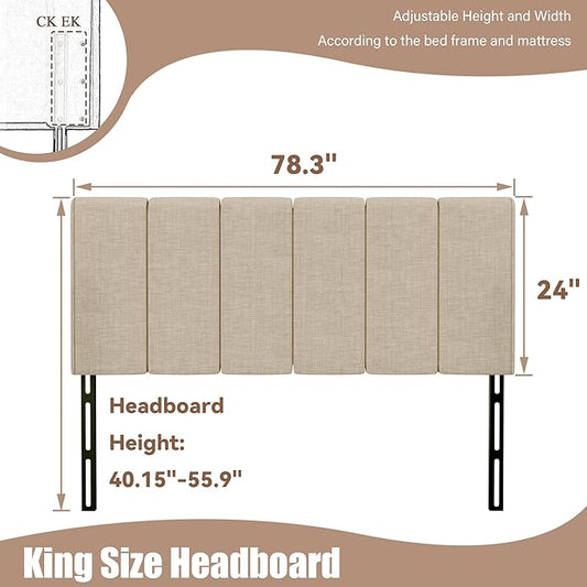 Yongchuang Upholstered King Headboard Linen Head Board for King/Cal King Size Bed Adjustable Height Headboards Panel Oatmeal