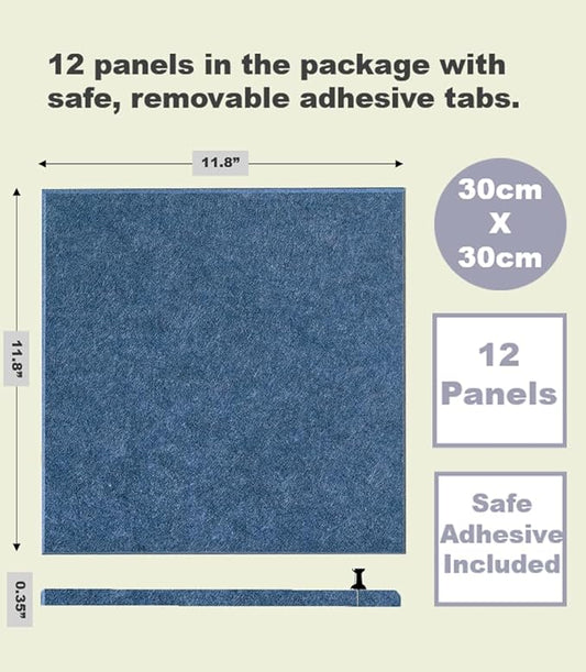 Blue Felt Notice Board 47"x35" | Large Cork Bulletin Board Alternative for Office, Home & Classroom | Felt Wall Tiles (12-Pack) | Blue Classroom Decor Office Supplies | Ocean Blue