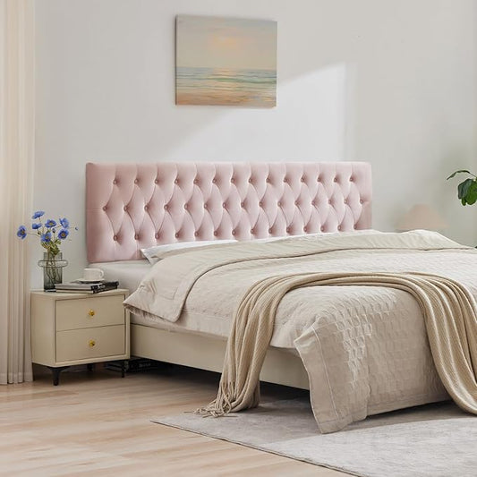 Kingfun Cal King Headboard only, Premium Velvet Upholstered Headboards in Modern Button Design, Tufted Bed Headboard, Adjustable Solid Wood Head Board (Pink)