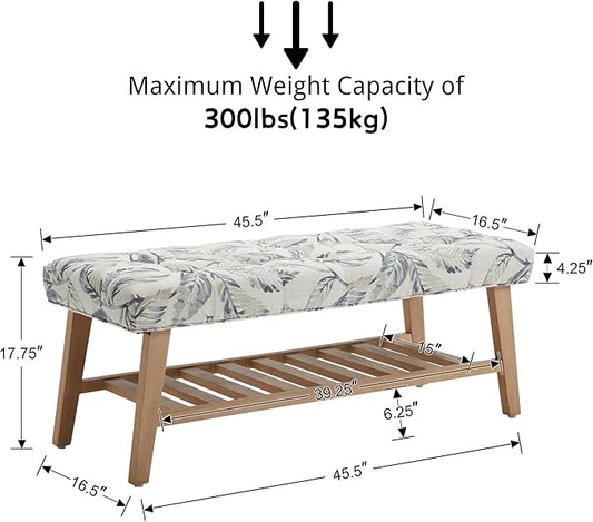 Entryway Shoe Bench Storage Benches with Upholstered Button Tufted Seat and Open Slatted Shelf Linen Shoe Rack for Hallway Living Room Bedroom End of Bed, Pattern
