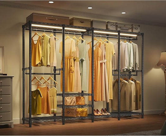 VIPEK V40L Clothes Rack with Dimmable LED Lights, 3000K Warm White, Heavy Duty Clothing Rack for Hanging Clothes Portable Closet Wardrobe Freestanding Closet Rack for Bedroom, Max Load 890lbs, Black
