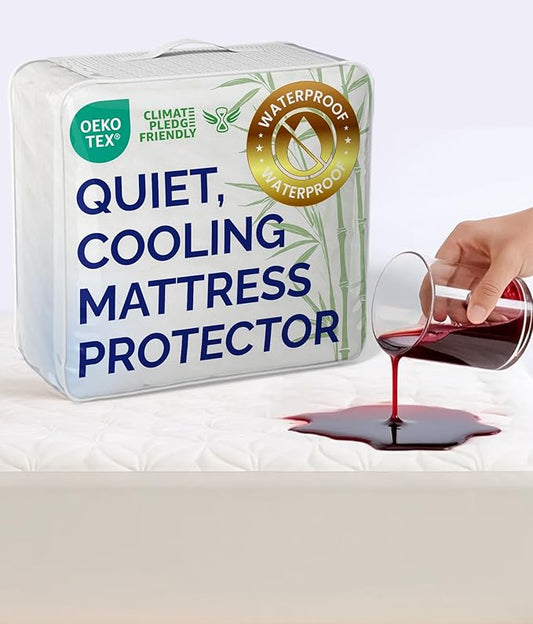 Waterproof Cooling Mattress Protector - Mattress Cover Twin Size Bed - Viscose Made From Bamboo - Soft, Breathable, Noiseless & Washable - Fitted Sheet Style & All Round Protection - (39" x 75") White