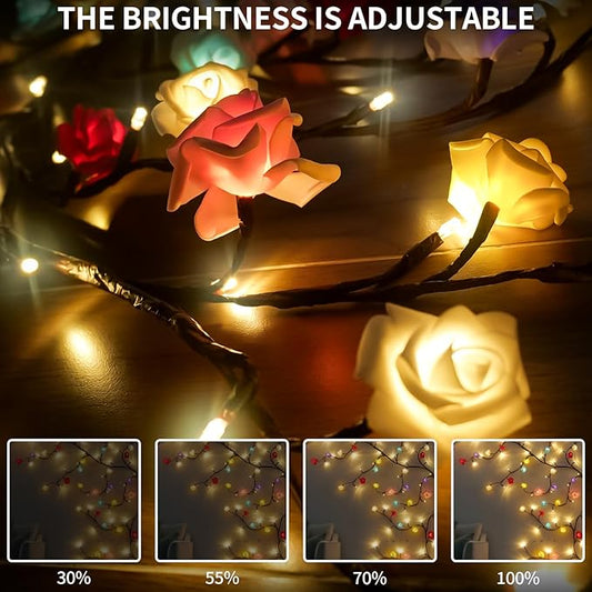 Macaroon Rose Blossom Enchanted Willow Vine Lights, 7.55FT 144LED 6 Color Blossom Tree Branch Lights for Wall, Remote Timer,8 Light Model,Bedroom Wall Doors Wedding, Christmas, USB Battery Box