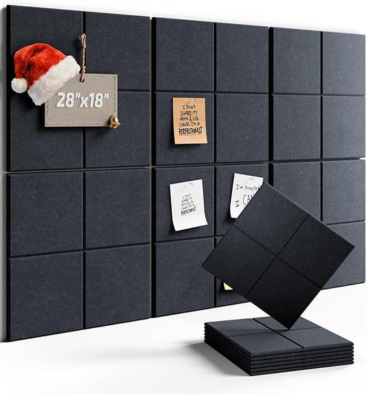 Felt Bulletin Board Tiles -28"x18" Cork Board Alternative for Office Decor, Push Pin Board Wall Organizer 6-Pack-Deep Charcoal Blue