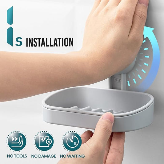 TAILI Soap Dish Bar Holder Suction Cup,Soap Saver with Powerful Vacuum Suction,Sponge Holder for Shower,Bathroom,Tub and Kitchen Sink, Universal Shower Accessories,Drill-Free,Removable,Grey