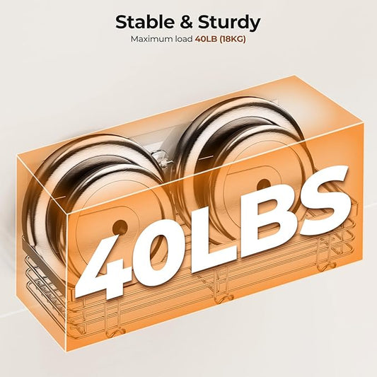 Orimade Adhesive Shower Caddy Soap Dish Holder Shelf with 5 Hooks Bathroom Organizer Basket Kitchen Storage Rack Wall Mounted No Drilling Stainless Steel - 3 Pack,Silver