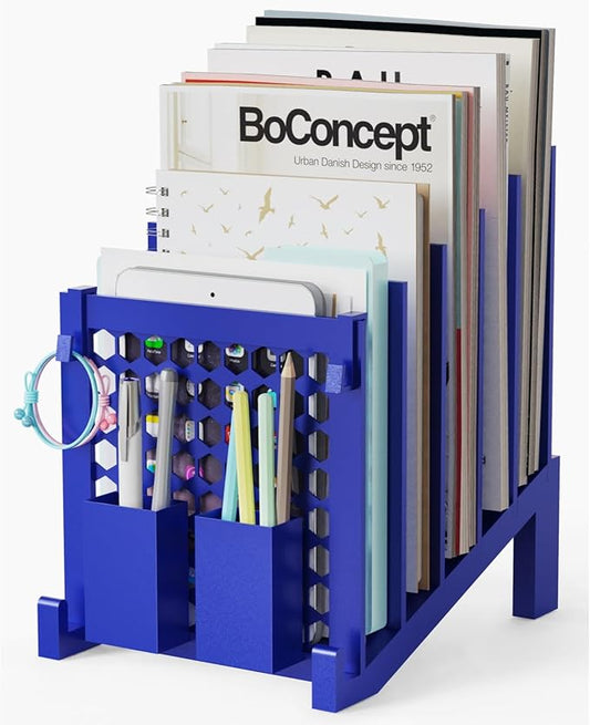 File Organizer for Desk with Storage Box & Hook, Inclined Desk File Organizer with 5-Section Vertical File Holder suitable for Home Office Document Organization