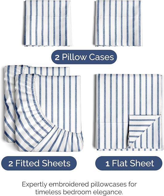 Split King Size 5 Piece Sheet Set - Comfy Breathable & Cooling Bed Sheets Set - Hotel Luxury Bedding for Women, Men, Kids, Teens, Boys & Girls - Deep Pockets & Wrinkle Free - Oeko-Tex - Blue Stripes 2