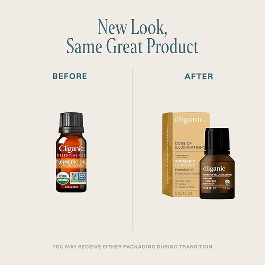 Cliganic Organic Turmeric Essential Oil, 100% Pure Natural for Aromatherapy | Non-GMO Verified (Packaging May Vary)