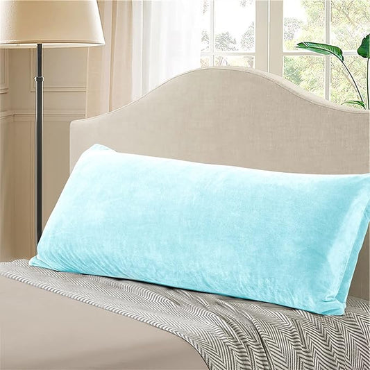 EVOLIVE Soft Micromink, Faux Fur, Faux Suede, Faux Velvet Body Pillow Cover 21"x54" Replacement with Zipper Closure (21"x54" Body Pillow Cover, Light Blue)