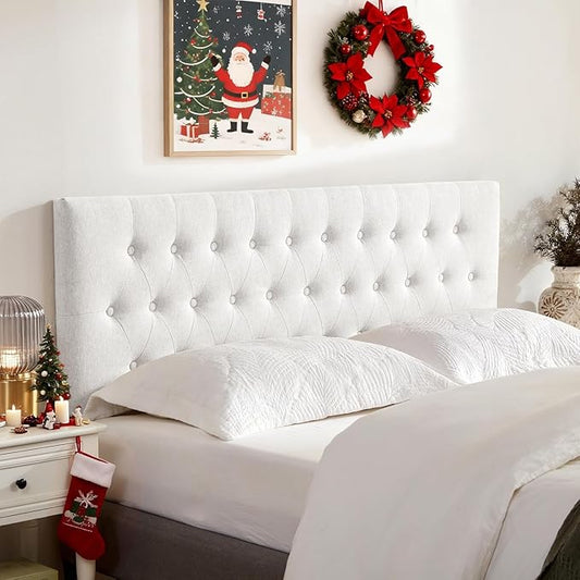 Tufted Upholstered Headboard Twin Size, Solid Wood Head Board with Durable Metal Legs, Adjustable Height Twin XL headboard from 37” to 51” Fabric Headboard in Modern Button Design, White