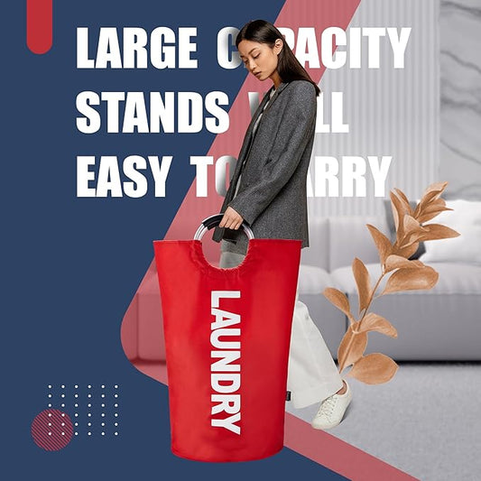 Caroeas 125L Laundry Basket,Large Laundry Hamper, Laundry Bag with Padded Handles, Clothes Hamper Stands Up Well, Collapsible Free Standing Easy Storage Washing Bin (Red,125L)