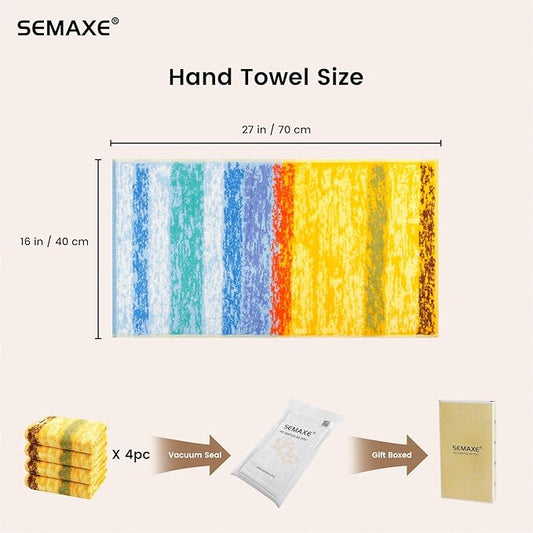 SEMAXE Hand Towels for Bathroom, 100% Cotton Towels with Hanging Loops, Soft and Absorbent, 4 Pack Hand Towel Set for Gym, Shower, Hotel, Spa and Kitchen, Colorful Towel - Wheat Field Collection
