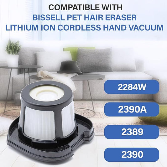 2579 Vacuum Replacement Filters Compatible with Bissell Pet Hair Eraser 2390A 2389 & AutoMate 2284W Lithium Ion Cordless Hand Vacuum,Compare to Part # 1614212, 1614203 & 1614204