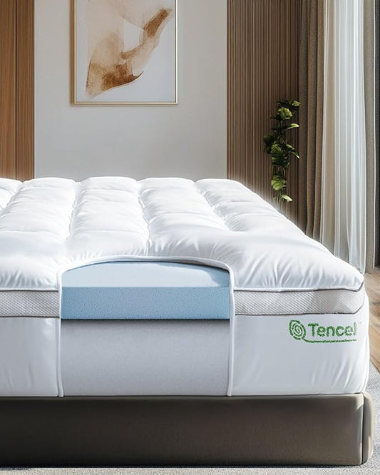 ViscoSoft 4 Inch Pillow Top Memory Foam Mattress Topper King - Cooling Hybrid Lux Dual Layer Bed Mattress Pad - CertiPur-US Certified