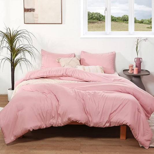 ROSGONIA Full Size Comforter Sets for Girls Boys Teens Pink, 3pcs (1 Boho Comforter & 2 Pillowcases), Lightweight Dorm Bedding Soft All Season Bed Set