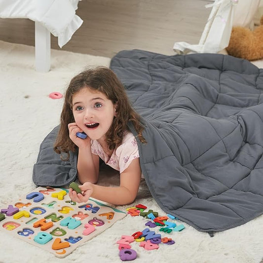 Weighted Blanket Kids 7lbs, 40"x60", Twin Size Cooling Heavy Throw Blanket for 60-90lbs, Microfiber Soft Thick Big Blankets Weighted Comforter Breathable Gift for Sleeping, Grey