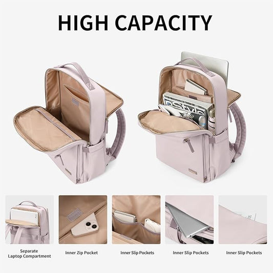 GOLF SUPAGS Stylish Laptop Backpack for Women Airline Approved Perfect for Work College and Travel Multi-Functional Casual Daypack Fits 15.6 Inch Notebook (Pinkish Grey)