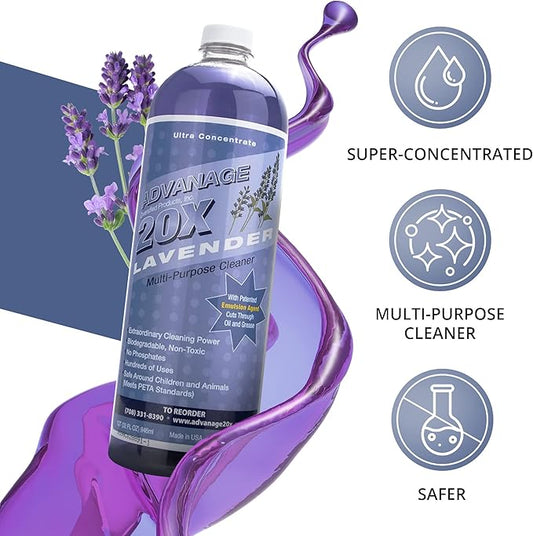 All Purpose Cleaner Concentrate - Advanage 20X The Wonder Cleaner Lavender for All Surfaces Around Bathroom, Kitchen, Oil and Grease, Multi Purpose Cleaner for Household Cleaning Solution | 32 FlOz