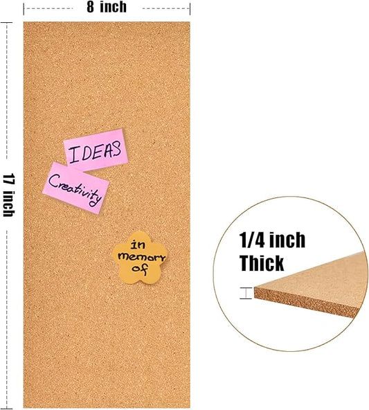 17x8 Cork Tiles, 1/4" Thick Self-Adhesive Vision Board for Home, Office, School (6mm, 4pc)
