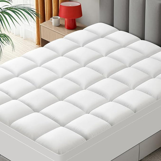 Queen Mattress Topper - Extra Thick Mattress Pad Cover - Pillow Top with Soft Breathable Spiral Fiber Filling, 8-21 Inch Deep Pocket, Cooling, White