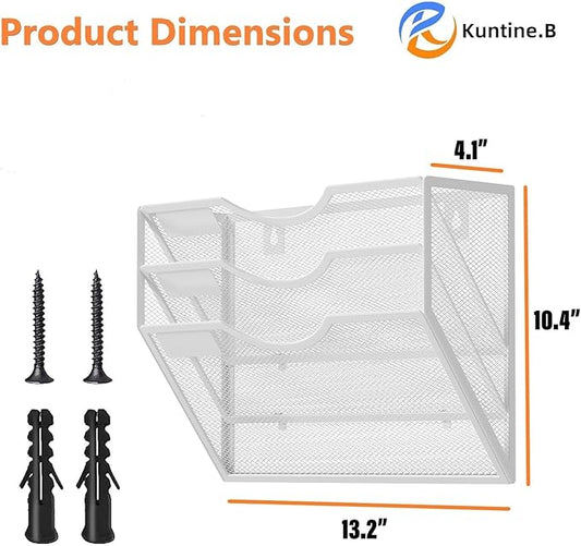Kuntine.B Wall File Organizer (White, 3 Tier)