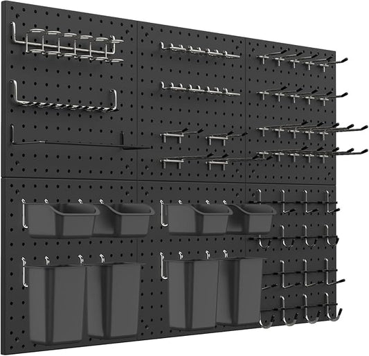 Peg Board Kit, Includes Pegboard and Accessories,with Hooks and Bins,Peg Board Wall Organizer for Office,Ornaments Display,Crafts Organization (129, Black)