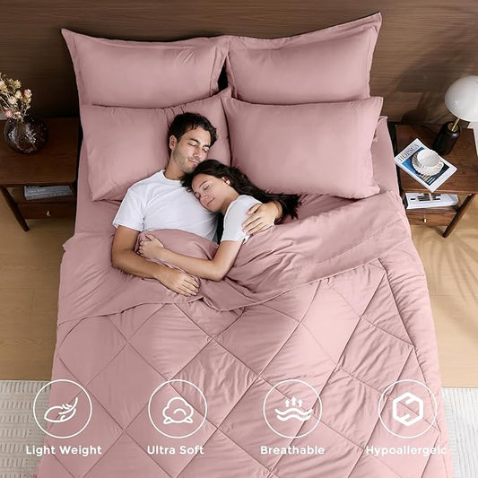 HEVUMYI Dusty Pink Twin-XL Comforter Set - 5-Piece All Season Bed in a Bag Twin-XL, Ultra Soft Bedding Set with Comforter, Flat Sheet, Fitted Sheet, Pillowcases, Pillow Shams