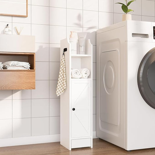Small Bathroom Storage Cabinet, Toilet Paper Storage,Corner Floor Cabinet with Doors and Adjustable Shelf,Bathroom Organizer for Small Spaces White