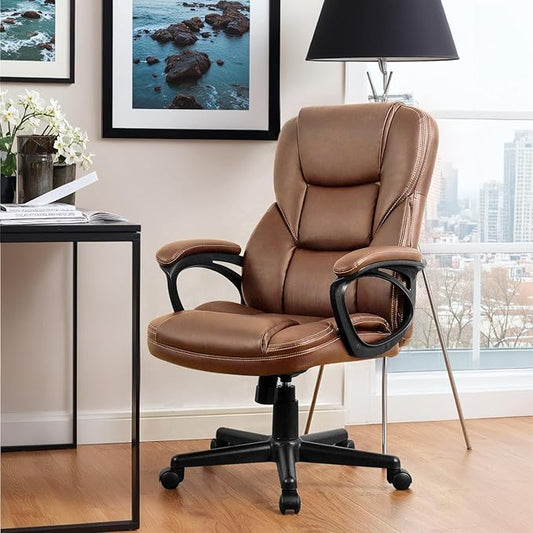Furmax Office Executive Chair High Back Adjustable Managerial Home Desk Chair,Swivel Computer PU Leather Chair with Lumbar Support (Light Brown)