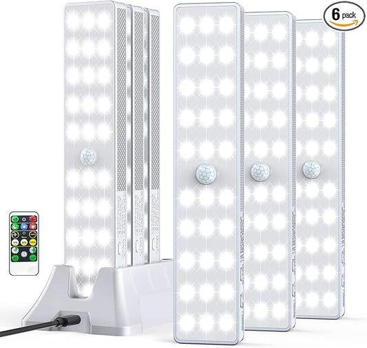 LED Closet Light with Charging Station, 6 Pcs 30LEDs 8'' Dimmer Rechargeable Motion Sensor Under Cabinet Lighting, Stick-Anywhere Night Light for Wardrobe,Kitchen
