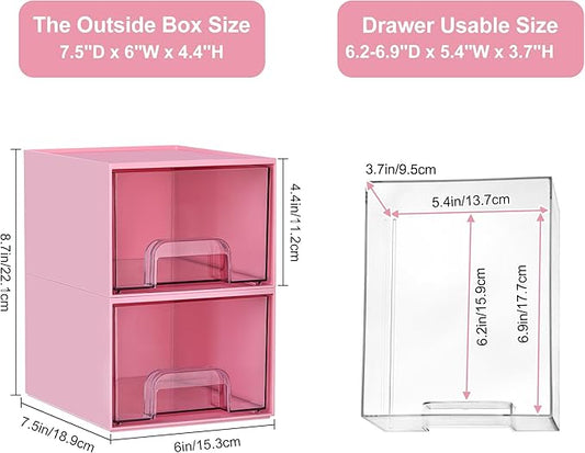 Vtopmart 4Pack Small Stackable Storage Drawers, Bathroom Makeup Organizer,Plastic Storage Bins For Vanity, Undersink, Kitchen Cabinet, Pantry, Home Organization(Pink)