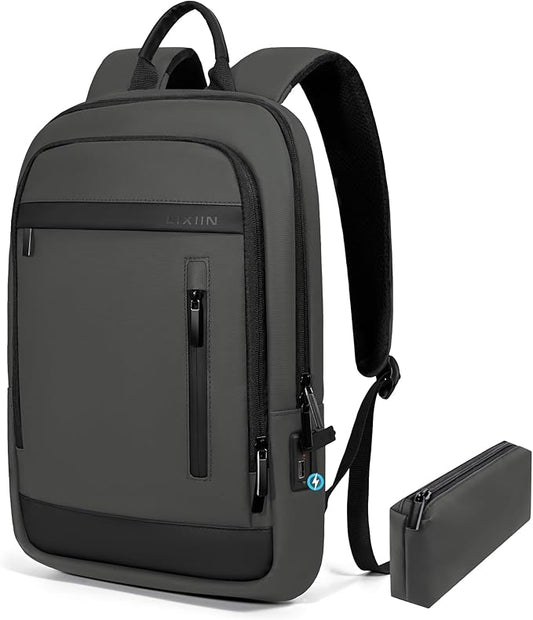 Business Backpack for Men Lightweight Commute Laptop Backpack Anti-Theft Water Resistant Backpack for 15.6 Inch Computer for Daily Office Work with Small Bag (Grey)