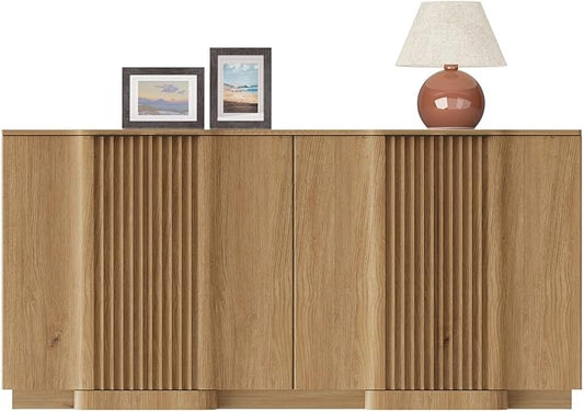 Yechen Buffet Cabinet with Storage, 59" Accent Sideboard Modern Credenza with Doors & Adjustable Shelves Fluted Media Console Wood Coffee Bar Table for Living Kitchen Dining Room