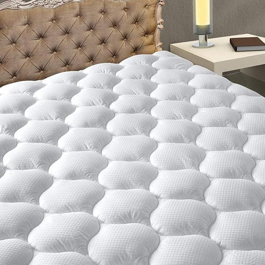 MATBEBY California King Mattress Pad - Cooling Breathable Mattress Topper, Quilted Fitted Mattress Protector, Pillow Top Mattress Cover with 8-21" Deep Pocket, Soft, Machine Washable, White, Cal King