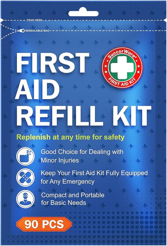 90 Pieces First Aid Refill Kit - Wound Care Kit Includes Bandages for Home, Travel, Hiking - Portable Replacement Kit for First Aid Medical Supplies(1 Set)