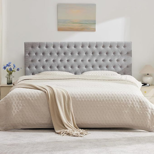 Kingfun Upholstered Queen Headboard Only, Premium Linen Button Tufted Headboards, Adjustable Solid Wood Head Board, Padded Headboard with Solid Wood Legs in Bedroom (Grey)