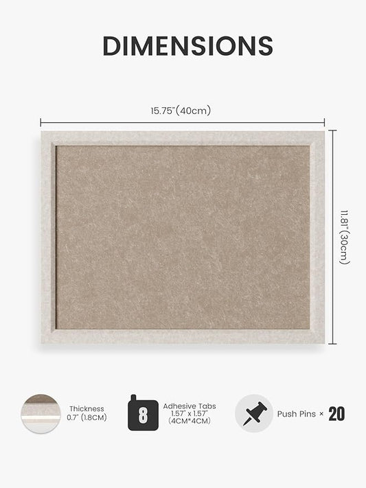 Felt Cork Board Alternative, Felt Bulletin Board 16" x 12" Oatmeal Frame with 8 Adhesive Tabs, Pin Board for Home Office, Classroom, Entryway, Kitchen Wall Decor—Deep Camel