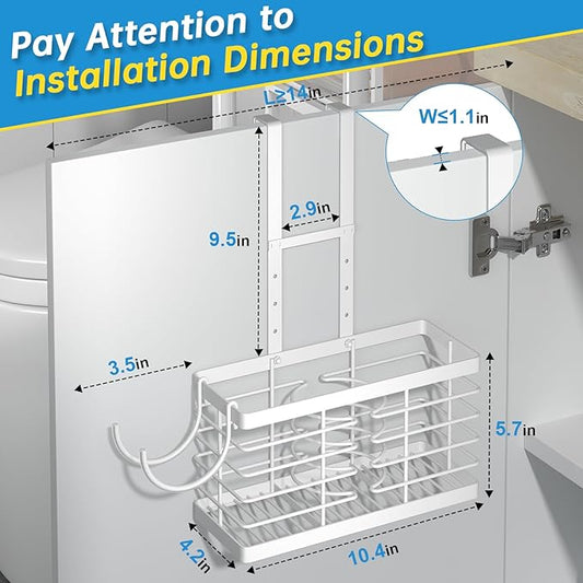 Hair Tool Organizer, 3-in-1 Universal Hair Dryer Holder, Adjustable Height Metal Blow Dryer Holder Wall Mounted/Over Cabinet Door/Free-Standing, Bathroom Organizer and Storage(White)