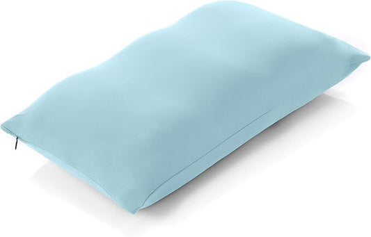 PILLOWY Premium Microbead Bed Pillow, Small Extra Fluffy But Supportive - Ultra Comfortable Sleep with Silk Like Anti Aging Cover 85% Spandex/ 15% Nylon Breathable, Cooling Sweet Baby Blue