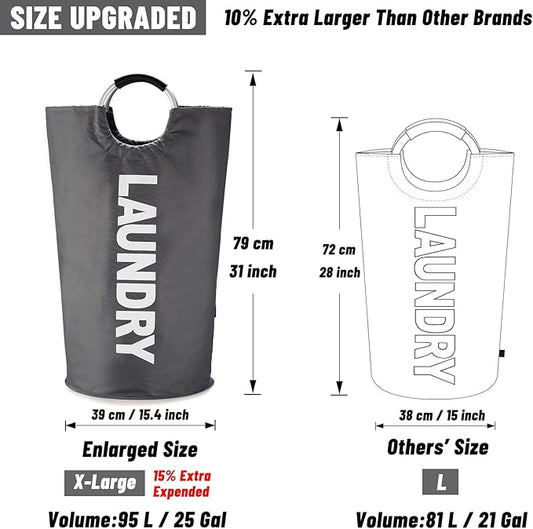 Caroeas 95L Pro Large Laundry Basket (13 Colors), Waterproof Laundry Hamper, Laundry Bag with Padded Handles, Clothes Hamper Stands Up Well, Collapsible Laundry Basket Easy Storage(Dark Grey)