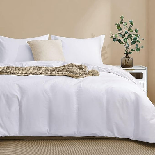 100-Percent Cotton Duvet Cover Set, Hidden Zipper Closure, Ultra Soft, Easy Care and Durable, Simple Bedding Style, Twin, White (Comforter Not Included)