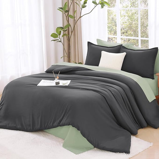 Litanika Comforter Set, Lightweight Solid Bedding Comforter Set, Fluffy Down Alternative Bed Set, Dark Grey, California King