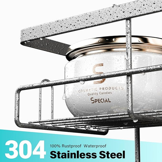 Hanging Shower Caddy Over Door: Silver Rustproof Shower Organizer over the Door - No Drilling Bathroom Rack for Inside Shower