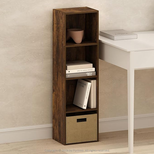 Furinno PASIR Book Shelf, 4-Tier Modern Bookshelf, Open Shelves Bookcase 9 x 12 x 42, for Living Room, Bedroom, Home Office, Amber Pine